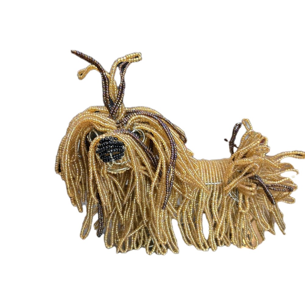Handcrafted Custom Beaded Lhasa Apso Dog Figurine 9x7" Adjustable OOAK - Picture 2 of 9